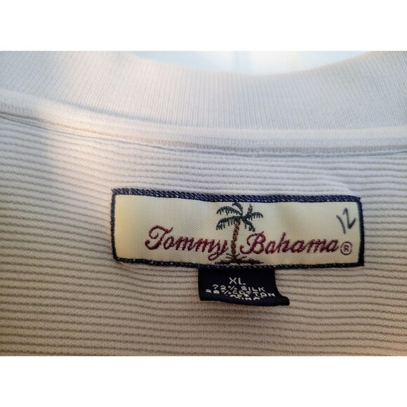 Tommy Bahama Men Long Sleeve Polo Shirt XL Cream/Beige Silk Cotton Resort Ribbed - Picture 2 of 9